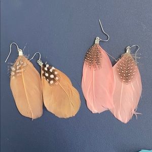 Forever 21 Feather Earrings - Pink & Tan